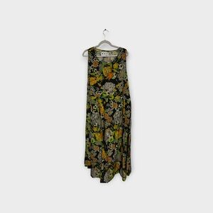 Black Floral Maxi Dress with Yellow & Green Accents